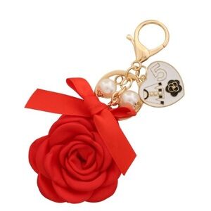 NWT! Elegant Red Rose Pearls Number 5 Keychain